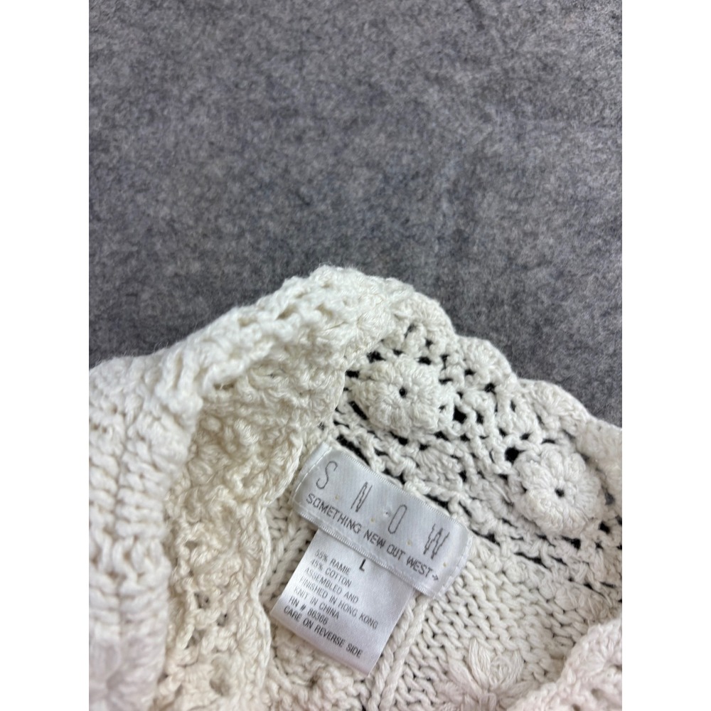 SNOW Something New Out West VTG Chunky Cable Knit Floral Sweater L Cottagecore - Picture 5 of 6